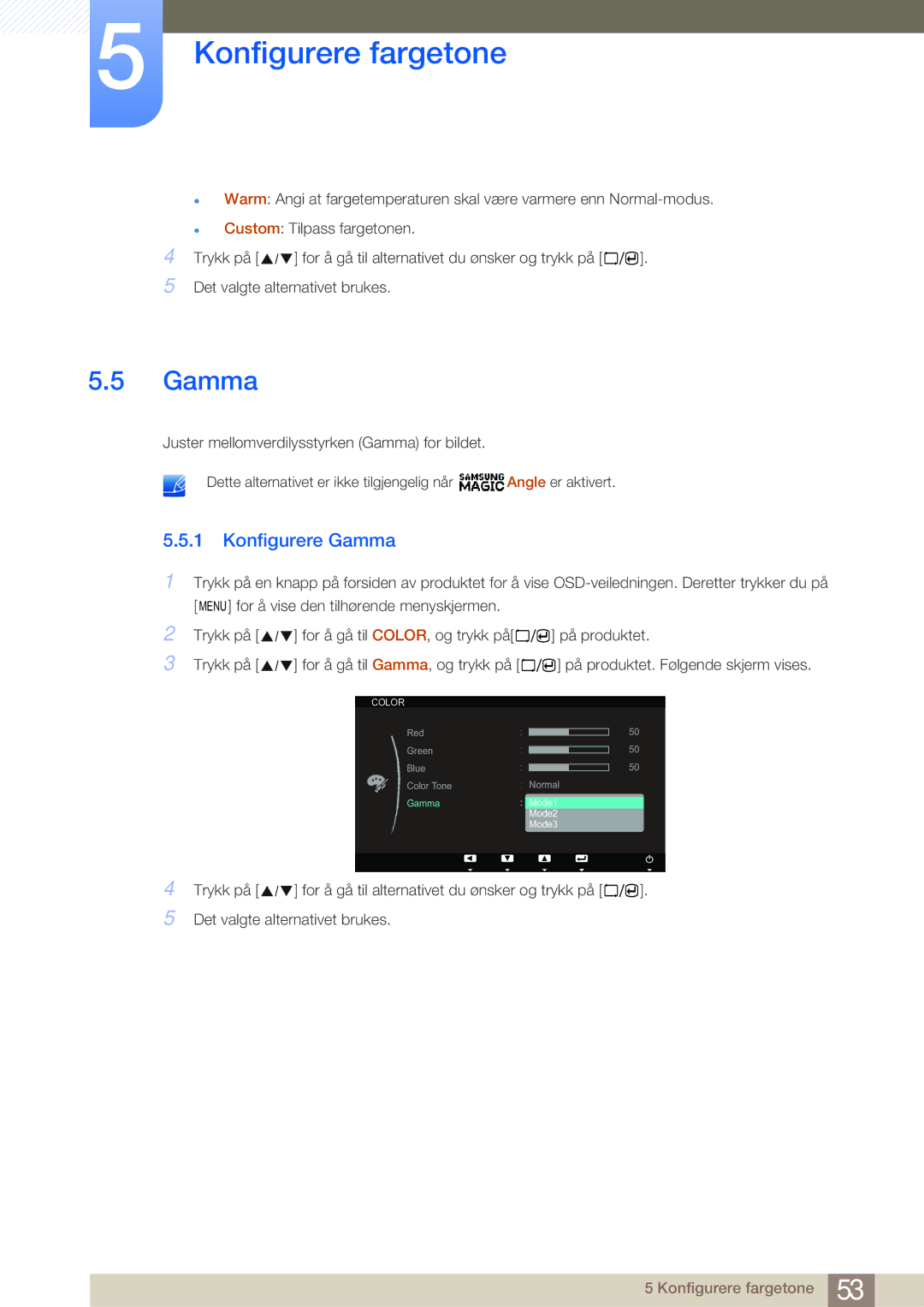 Samsung LS23A700DS/EN, LS23A700DSL/EN manual Konfigurere Gamma 