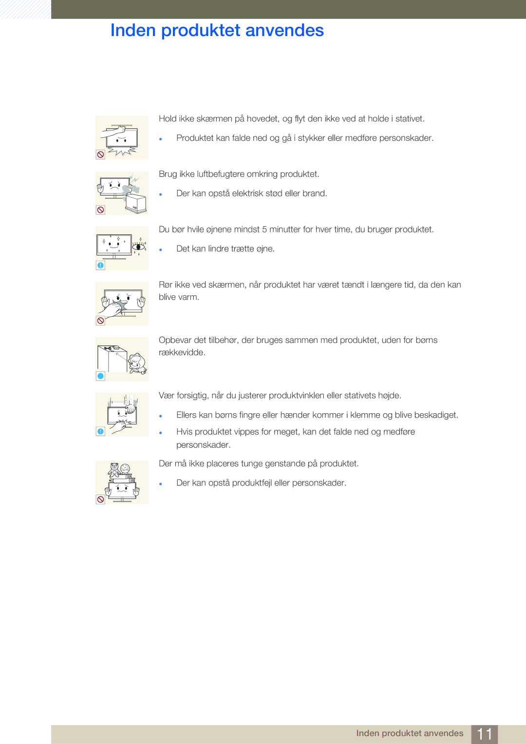 Samsung LS23A700DS/EN, LS23A700DSL/EN manual Inden produktet anvendes 