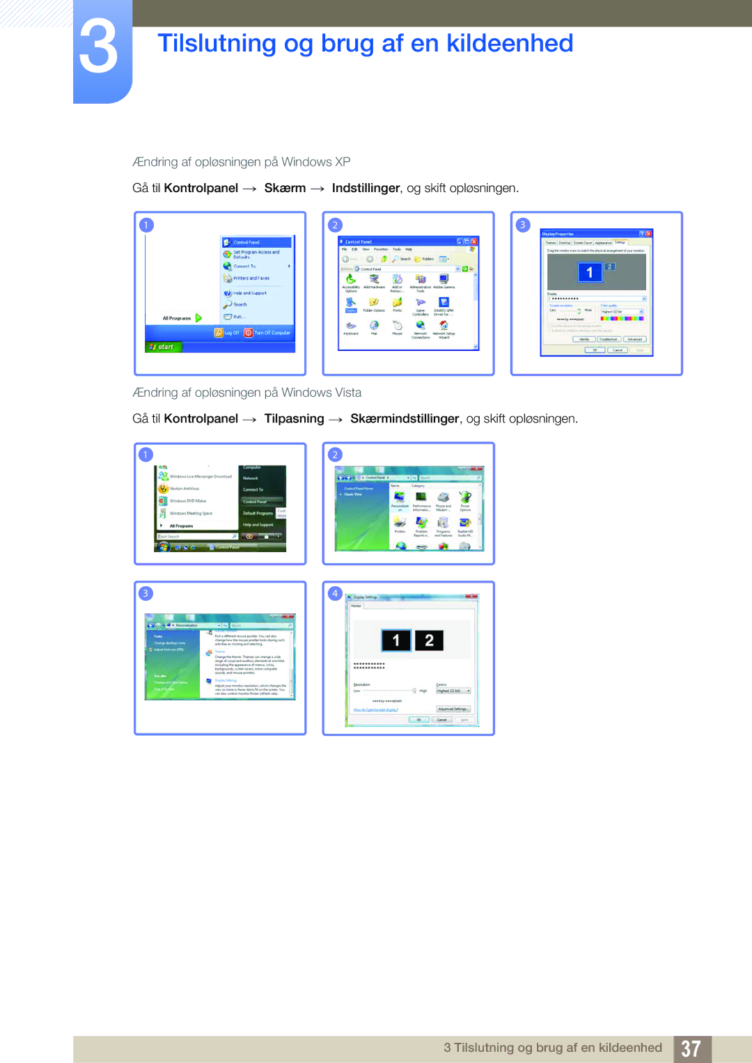 Samsung LS23A700DS/EN, LS23A700DSL/EN manual Ændring af opløsningen på Windows XP 