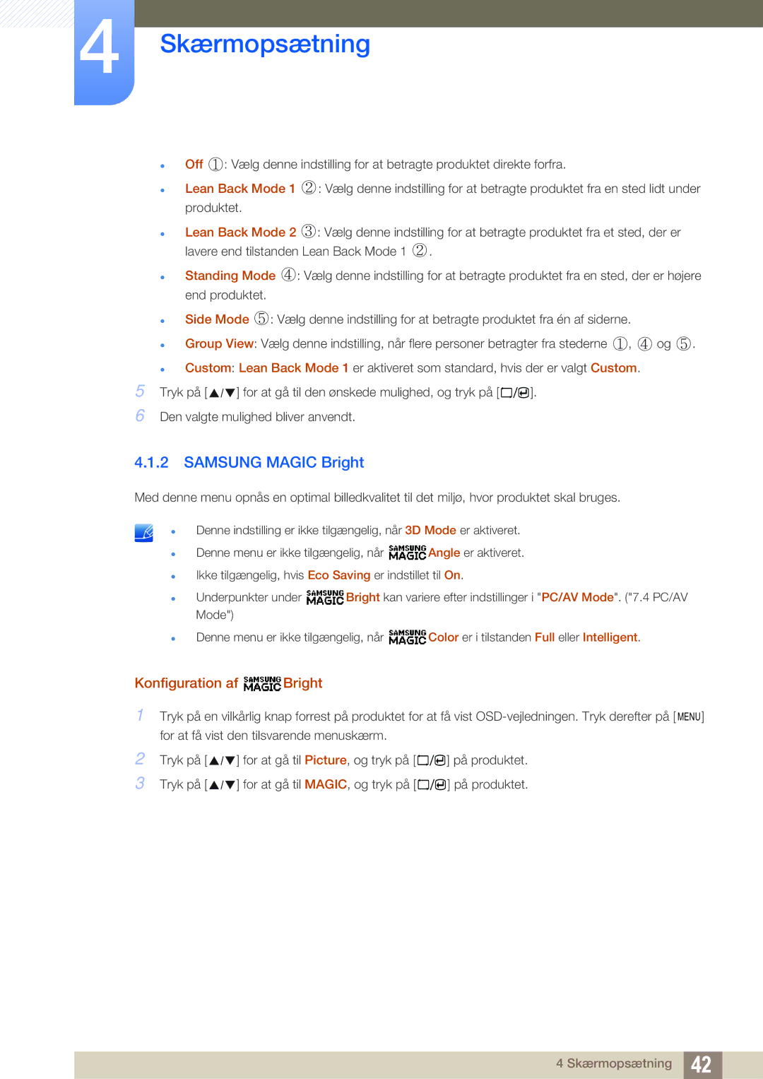 Samsung LS23A700DSL/EN, LS23A700DS/EN manual Samsung Magic Bright, Konfiguration af Bright 