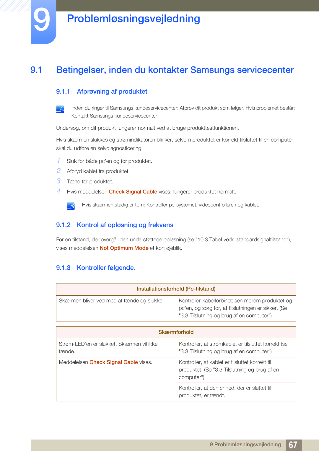 Samsung LS23A700DS/EN, LS23A700DSL/EN Problemløsningsvejledning, Betingelser, inden du kontakter Samsungs servicecenter 