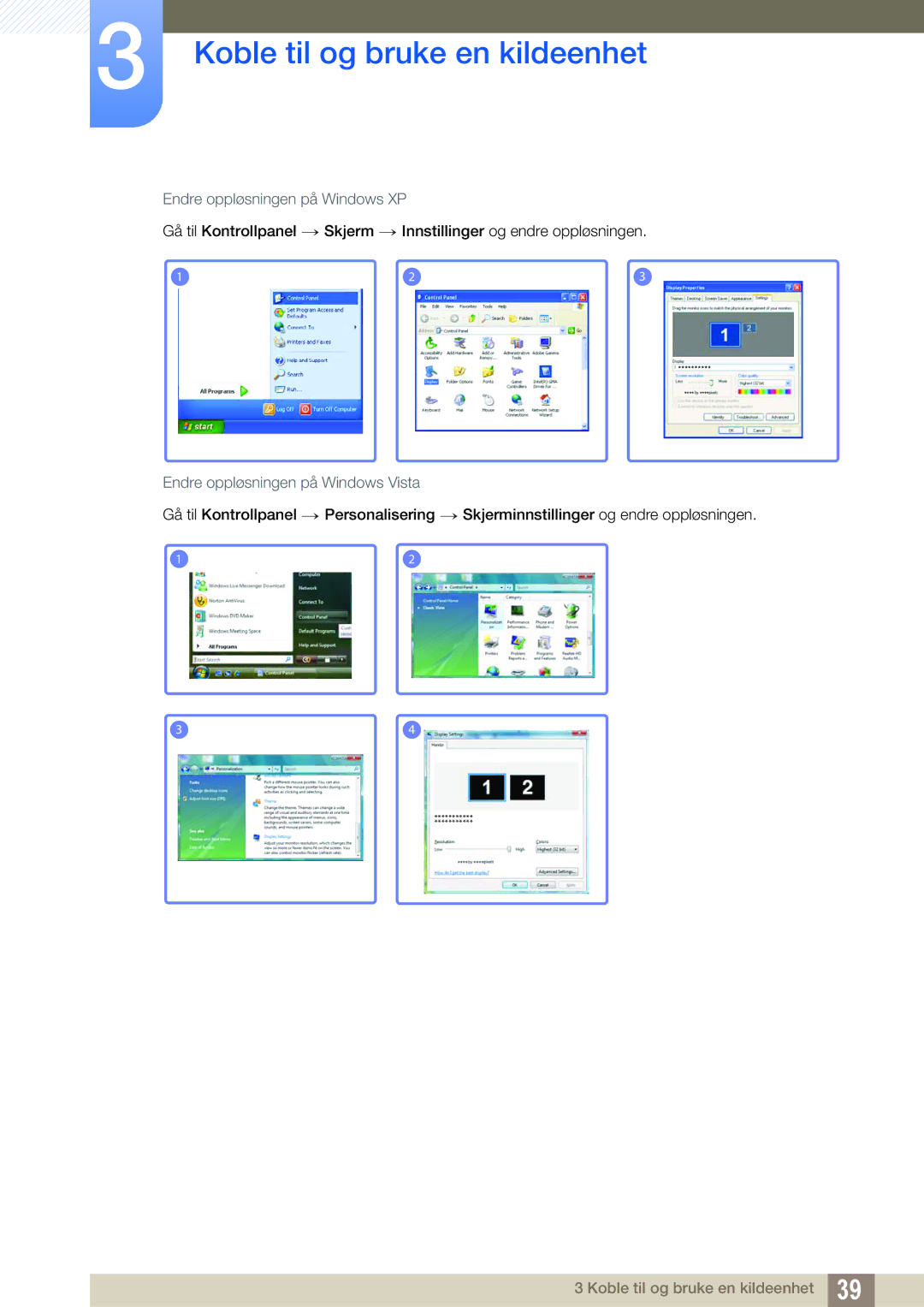 Samsung LS23A700DS/EN, LS23A700DSL/EN manual Endre oppløsningen på Windows XP 