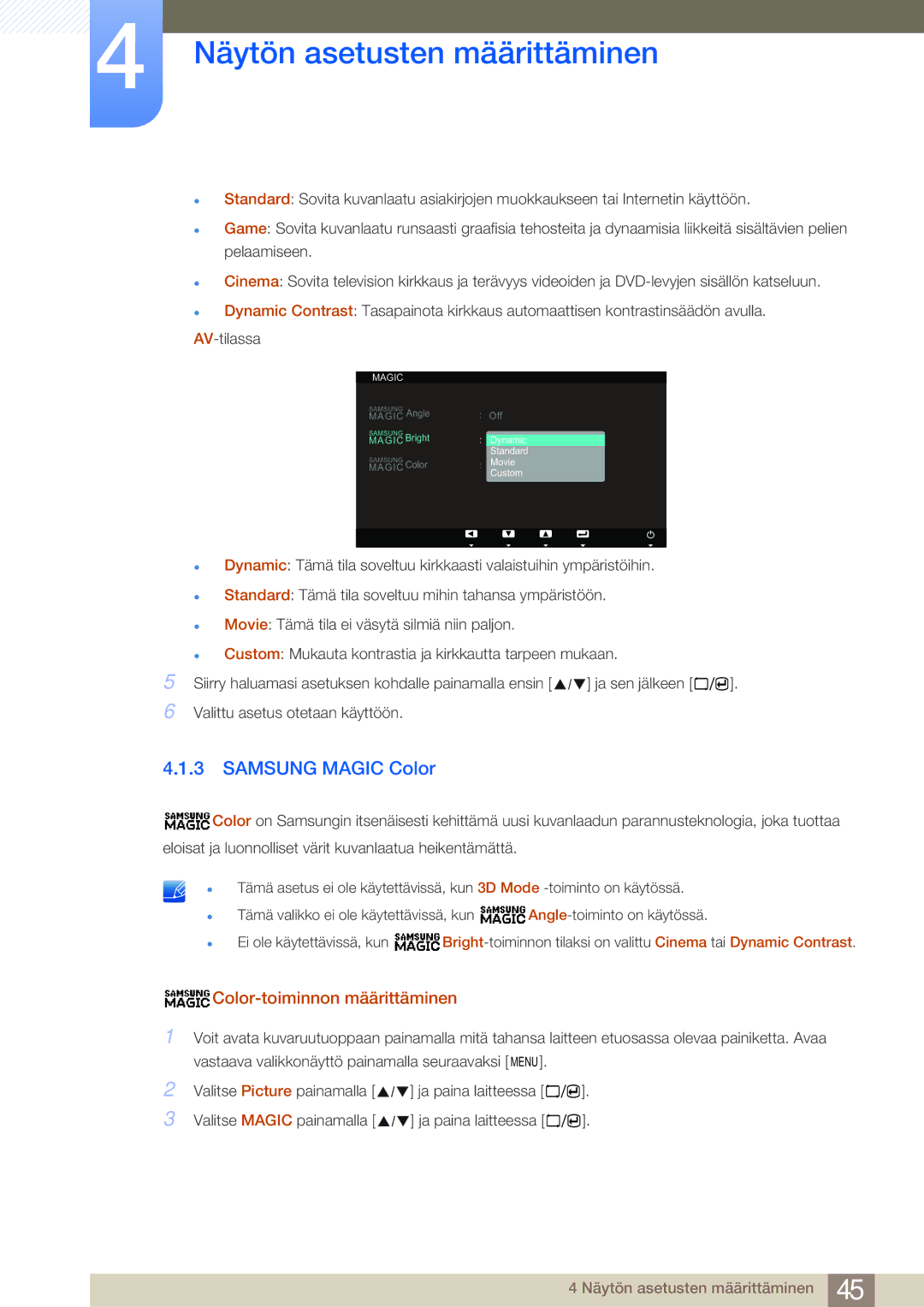 Samsung LS23A700DS/EN, LS23A700DSL/EN manual Samsung Magic Color, Color-toiminnon määrittäminen 