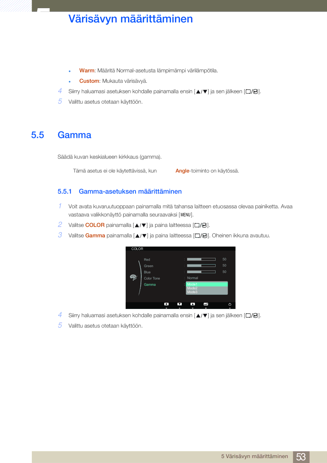 Samsung LS23A700DS/EN, LS23A700DSL/EN manual Gamma-asetuksen määrittäminen 