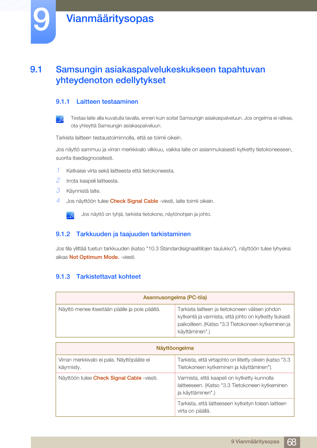 Samsung LS23A700DSL/EN, LS23A700DS/EN manual Vianmääritysopas, Laitteen testaaminen, Tarkkuuden ja taajuuden tarkistaminen 