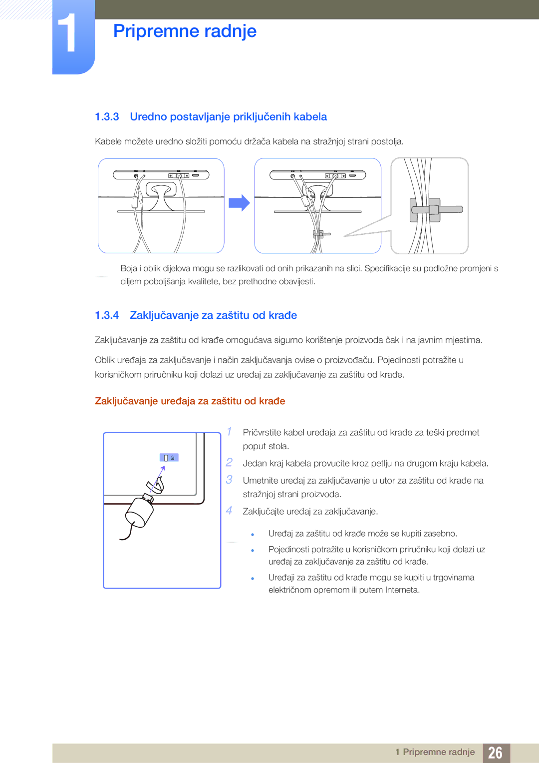 Samsung LS23A700DSL/EN manual Uredno postavljanje priključenih kabela, Zaključavanje za zaštitu od krađe 