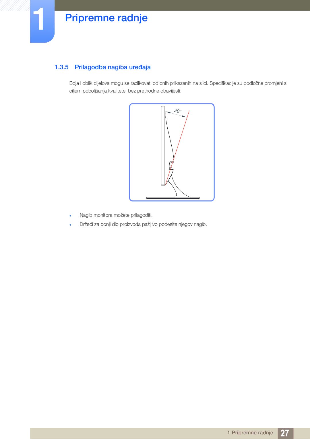 Samsung LS23A700DSL/EN manual Prilagodba nagiba uređaja 