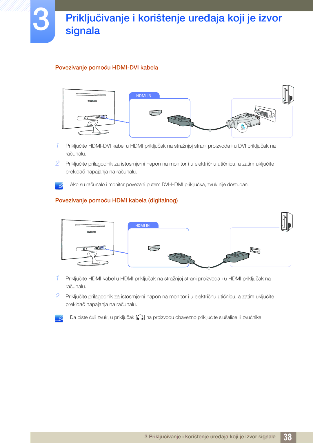 Samsung LS23A700DSL/EN manual Povezivanje pomoću HDMI-DVI kabela, Povezivanje pomoću Hdmi kabela digitalnog 