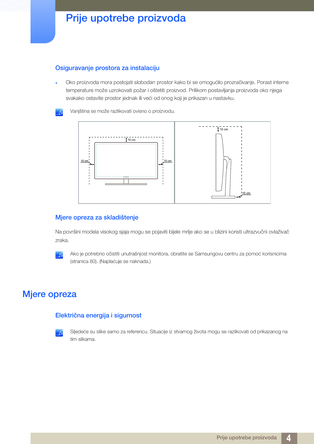 Samsung LS23A700DSL/EN manual Osiguravanje prostora za instalaciju, Mjere opreza za skladištenje 