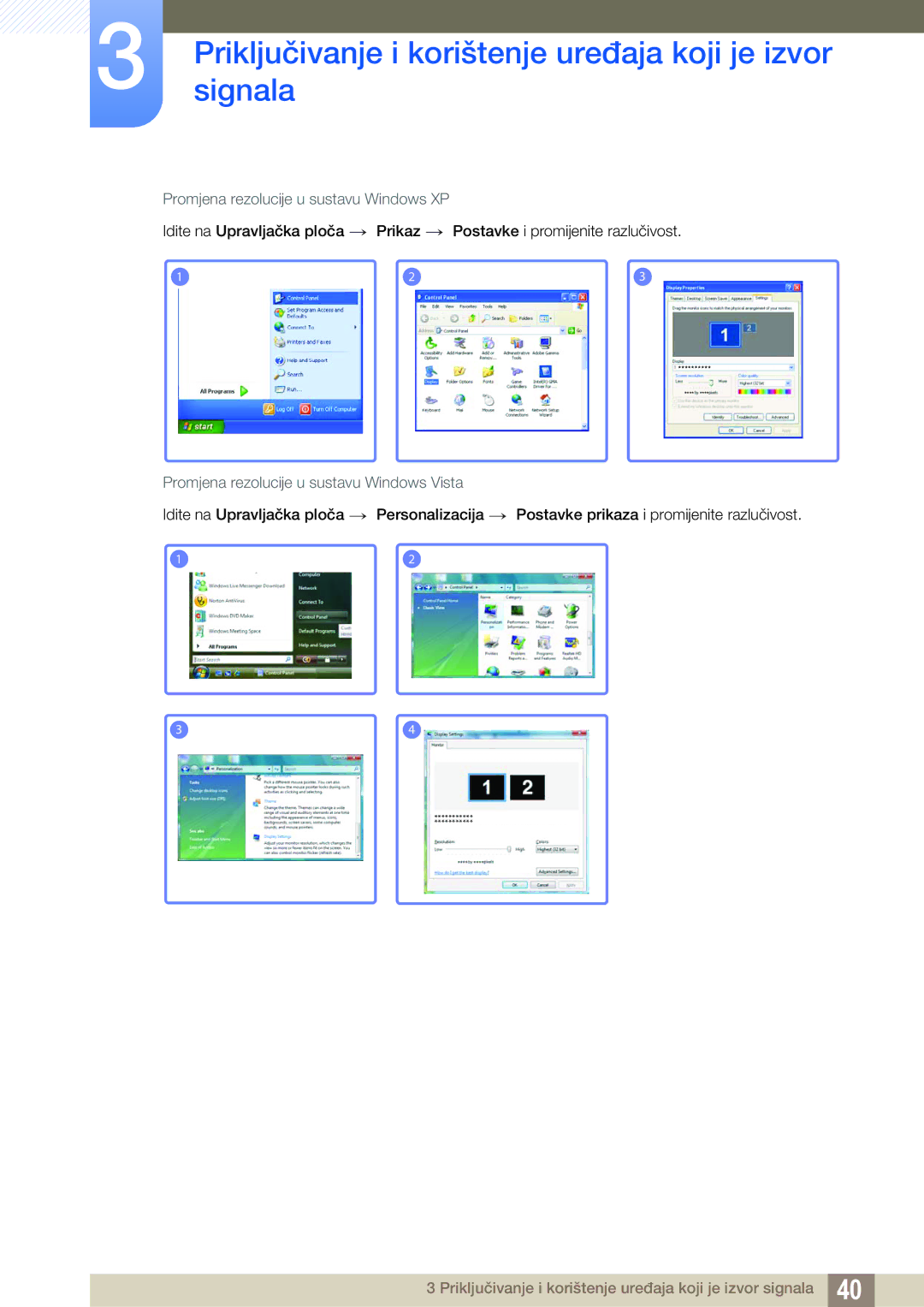 Samsung LS23A700DSL/EN manual Promjena rezolucije u sustavu Windows XP 