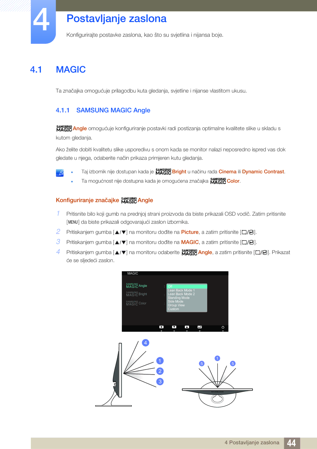 Samsung LS23A700DSL/EN manual Postavljanje zaslona, Samsung Magic Angle, Konfiguriranje značajke Angle 