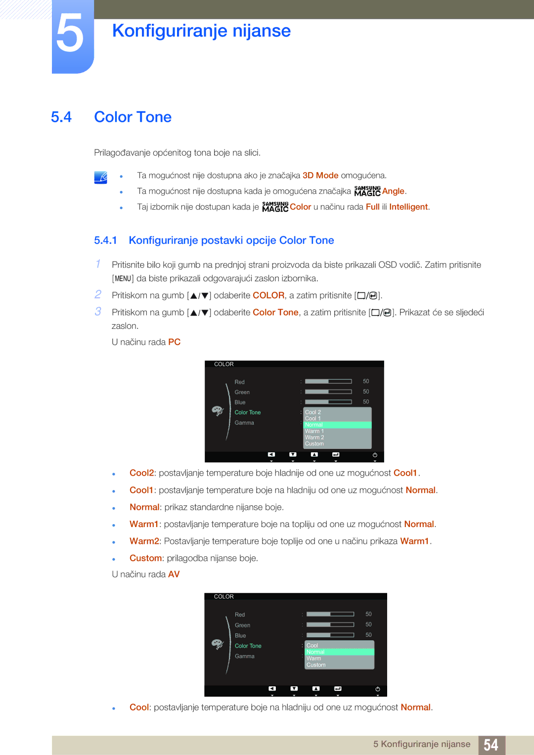 Samsung LS23A700DSL/EN manual Konfiguriranje postavki opcije Color Tone 