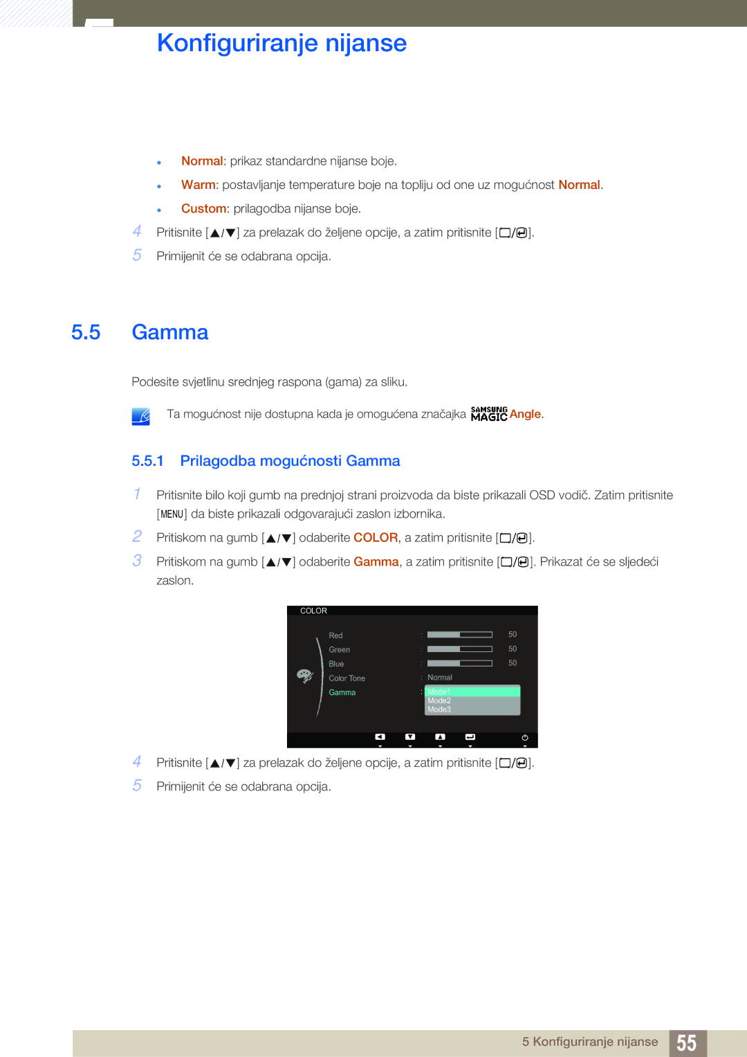 Samsung LS23A700DSL/EN manual Prilagodba mogućnosti Gamma 