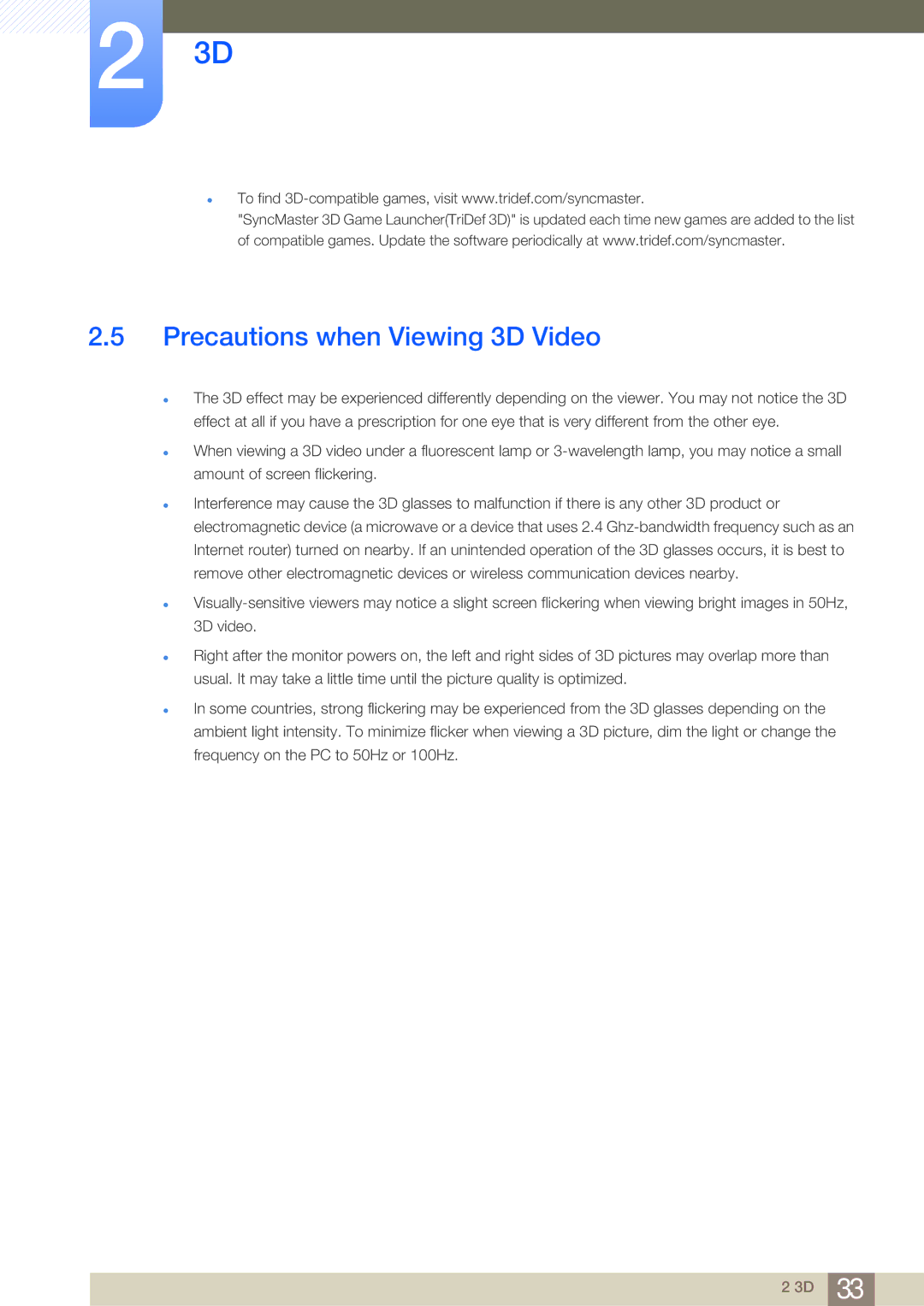 Samsung LS23A700DSL/ZN, LS23A700DS/ZA, LS23A700DSL/EN, LS23A700DS/EN, LS23A700DS/SM manual Precautions when Viewing 3D Video 