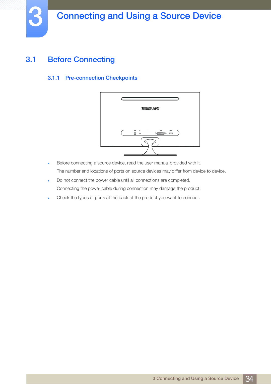 Samsung LS23A700DSL/ZR, LS23A700DS/ZA Connecting and Using a Source Device, Before Connecting, Pre-connection Checkpoints 