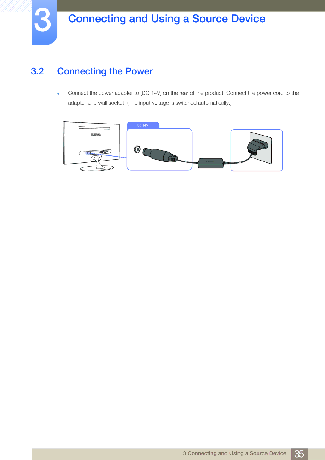 Samsung LS23A700DSL/SM, LS23A700DS/ZA, LS23A700DSL/EN, LS23A700DS/EN, LS23A700DS/SM, LS23A700DS/NG manual Connecting the Power 