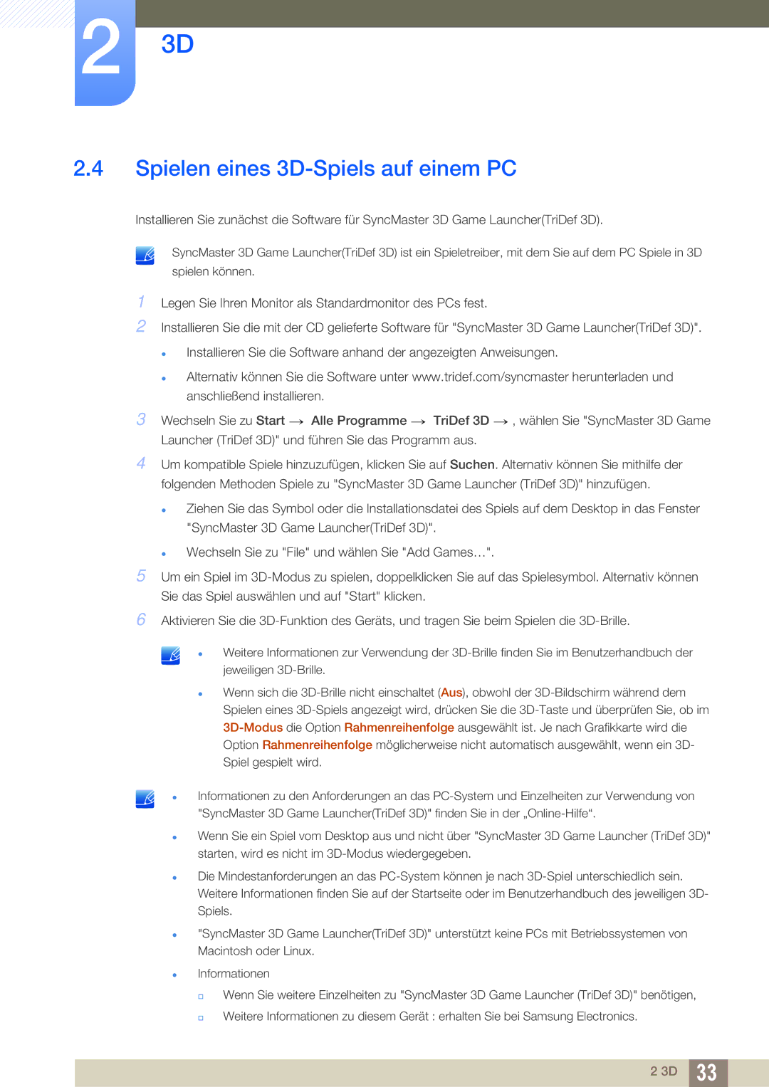 Samsung LS23A700DS/ZA, LS23A700DSL/EN, LS23A700DS/EN manual Spielen eines 3D-Spiels auf einem PC 