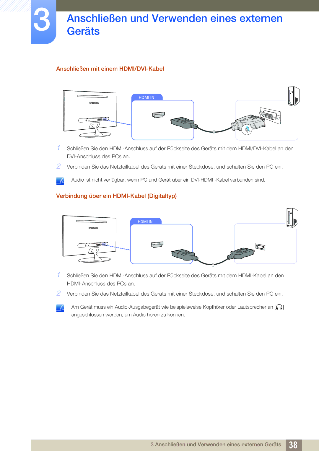 Samsung LS23A700DS/EN, LS23A700DS/ZA manual Anschließen mit einem HDMI/DVI-Kabel, Verbindung über ein HDMI-Kabel Digitaltyp 