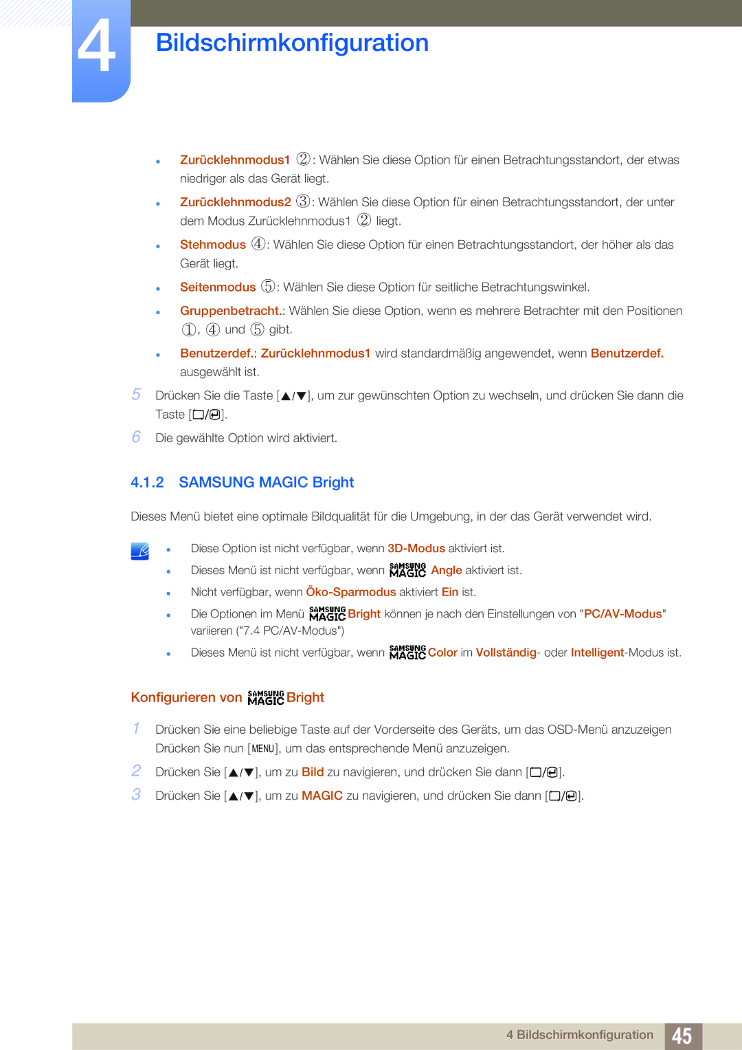 Samsung LS23A700DS/ZA, LS23A700DSL/EN, LS23A700DS/EN manual Samsung Magic Bright, Konfigurieren von Bright 