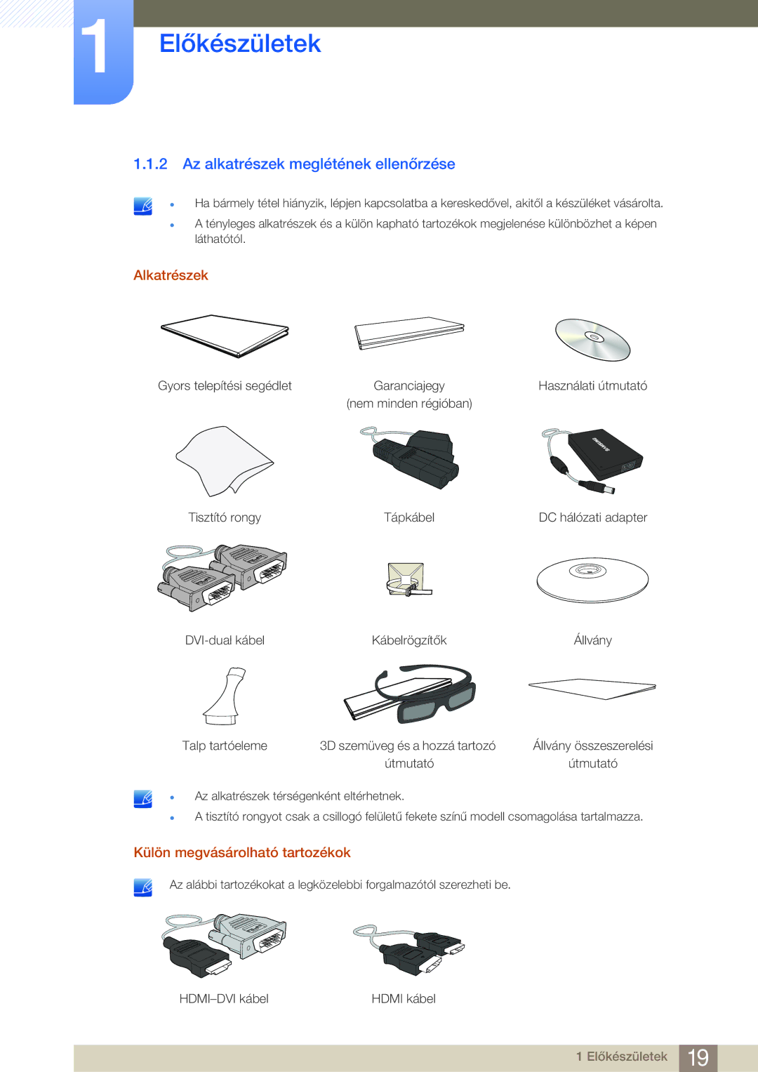 Samsung LS23A700DSL/EN, LS23A700DS/ZA Az alkatrészek meglétének ellenőrzése, Alkatrészek, Külön megvásárolható tartozékok 