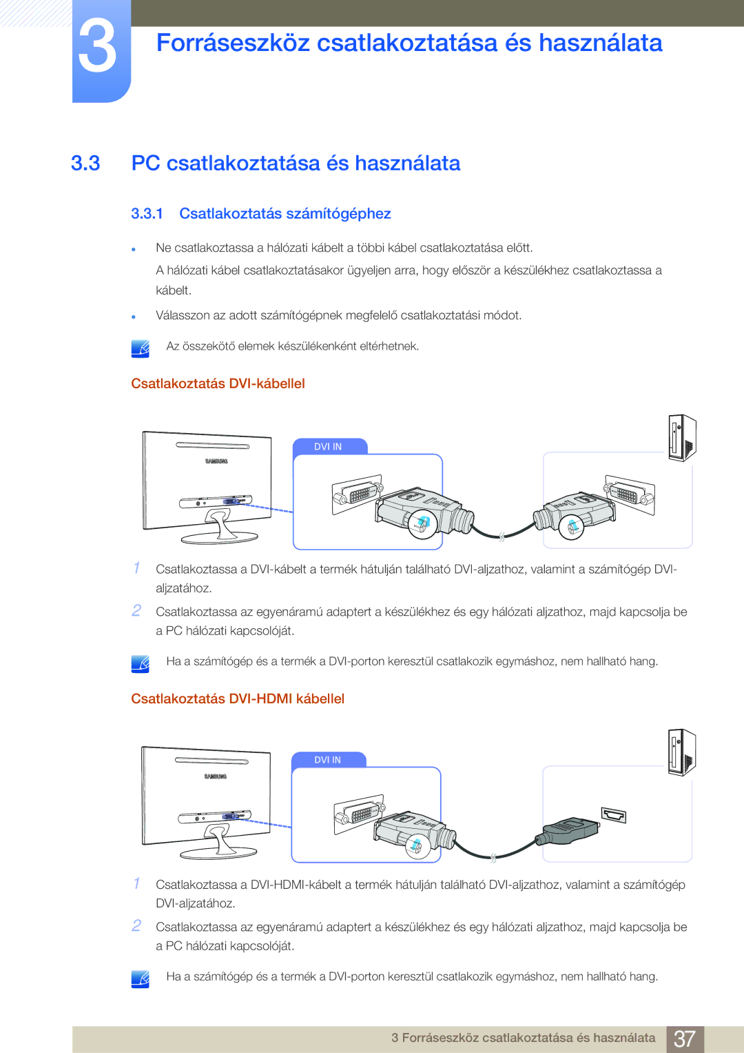 Samsung LS23A700DSL/EN manual PC csatlakoztatása és használata, Csatlakoztatás számítógéphez, Csatlakoztatás DVI-kábellel 