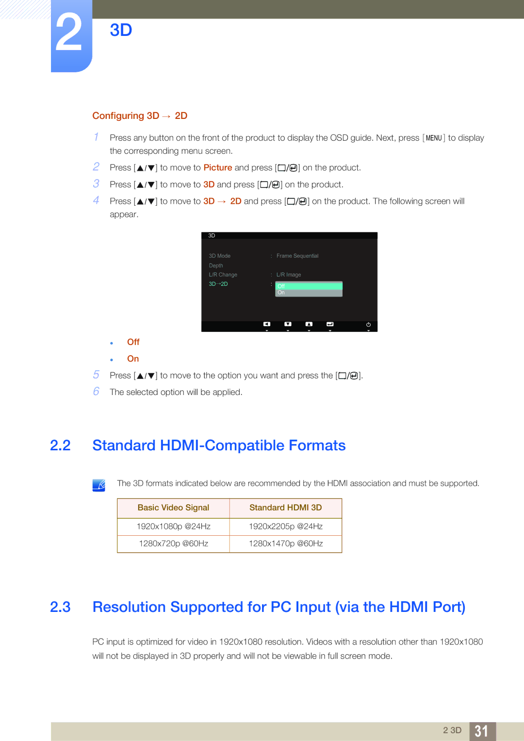 Samsung LS23A700DS/EN, LS23A700DS/ZA Standard HDMI-Compatible Formats, Resolution Supported for PC Input via the Hdmi Port 