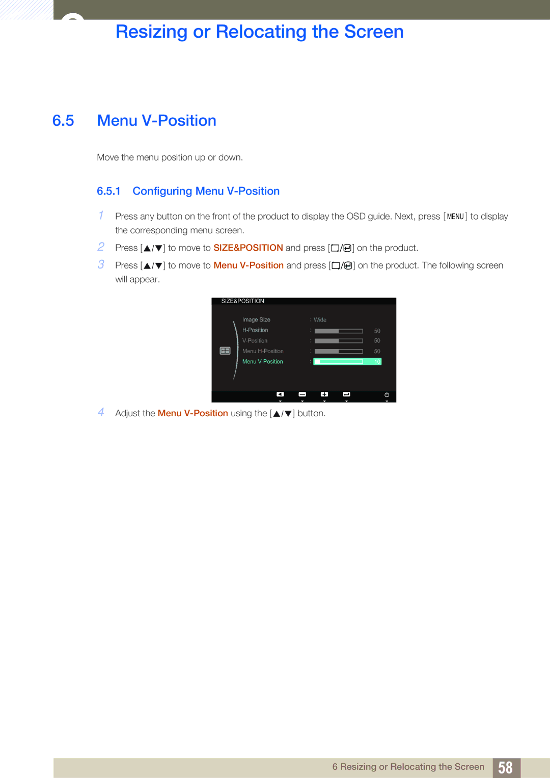 Samsung LS23A700DSL/EN, LS23A700DS/ZA, LS23A700DSL/XJ, LS23A700DS/EN, LS23A700DS/SM manual Configuring Menu V-Position 