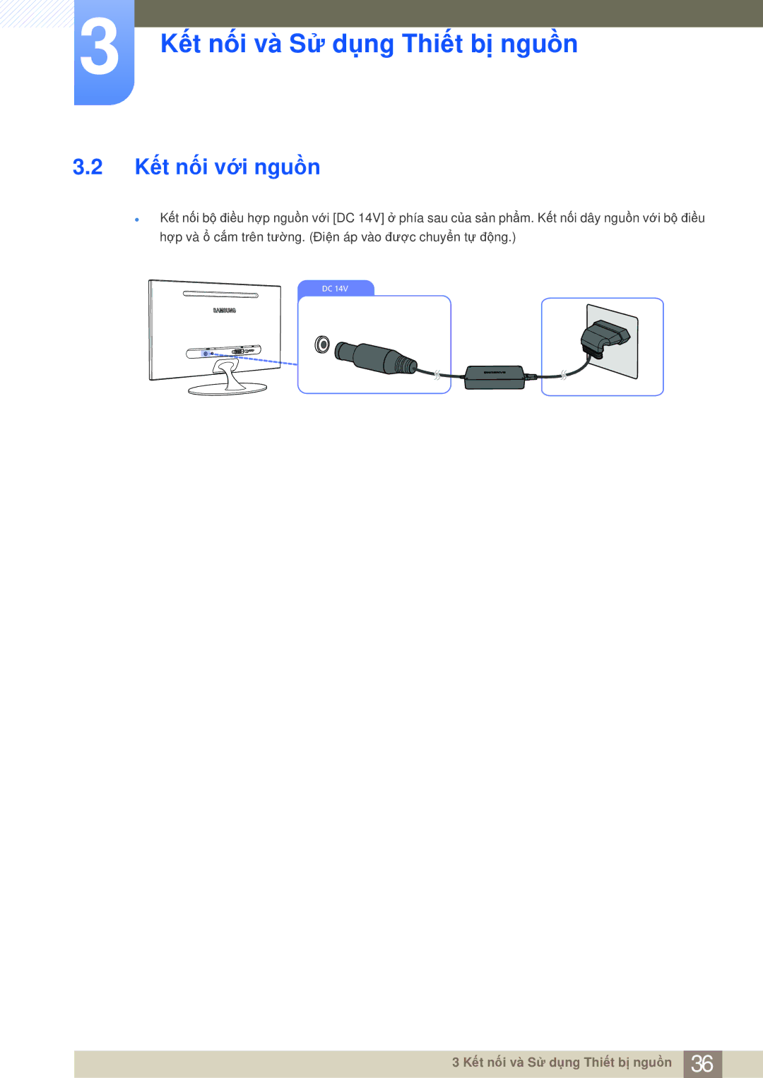 Samsung LS23A700DS/ZA, LS23A700DSL/XV manual Kết nối với nguồn 