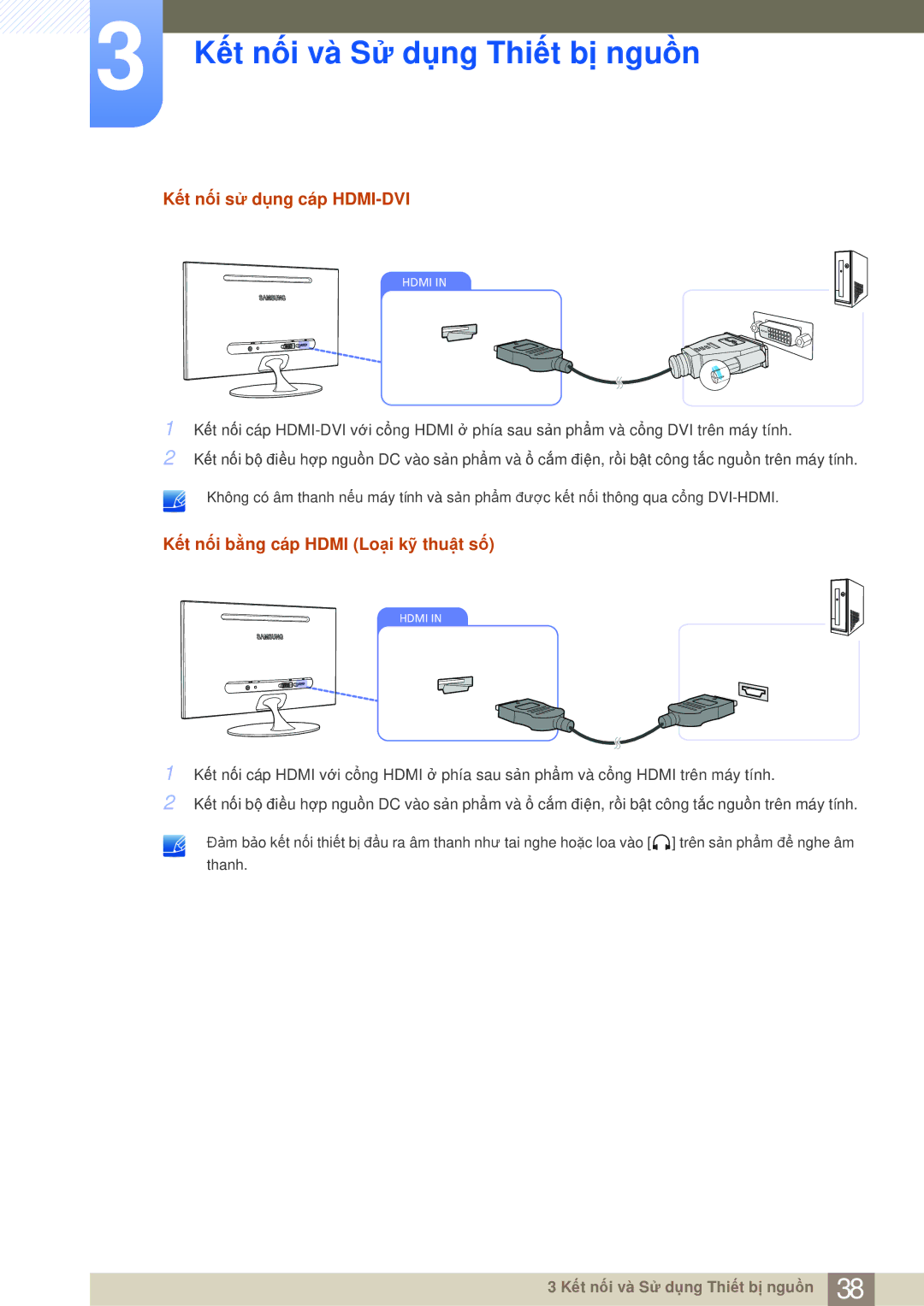 Samsung LS23A700DS/ZA, LS23A700DSL/XV manual Kết nối sử dụng cáp HDMI-DVI, Kết nối bằng cáp Hdmi Loại kỹ thuật số 