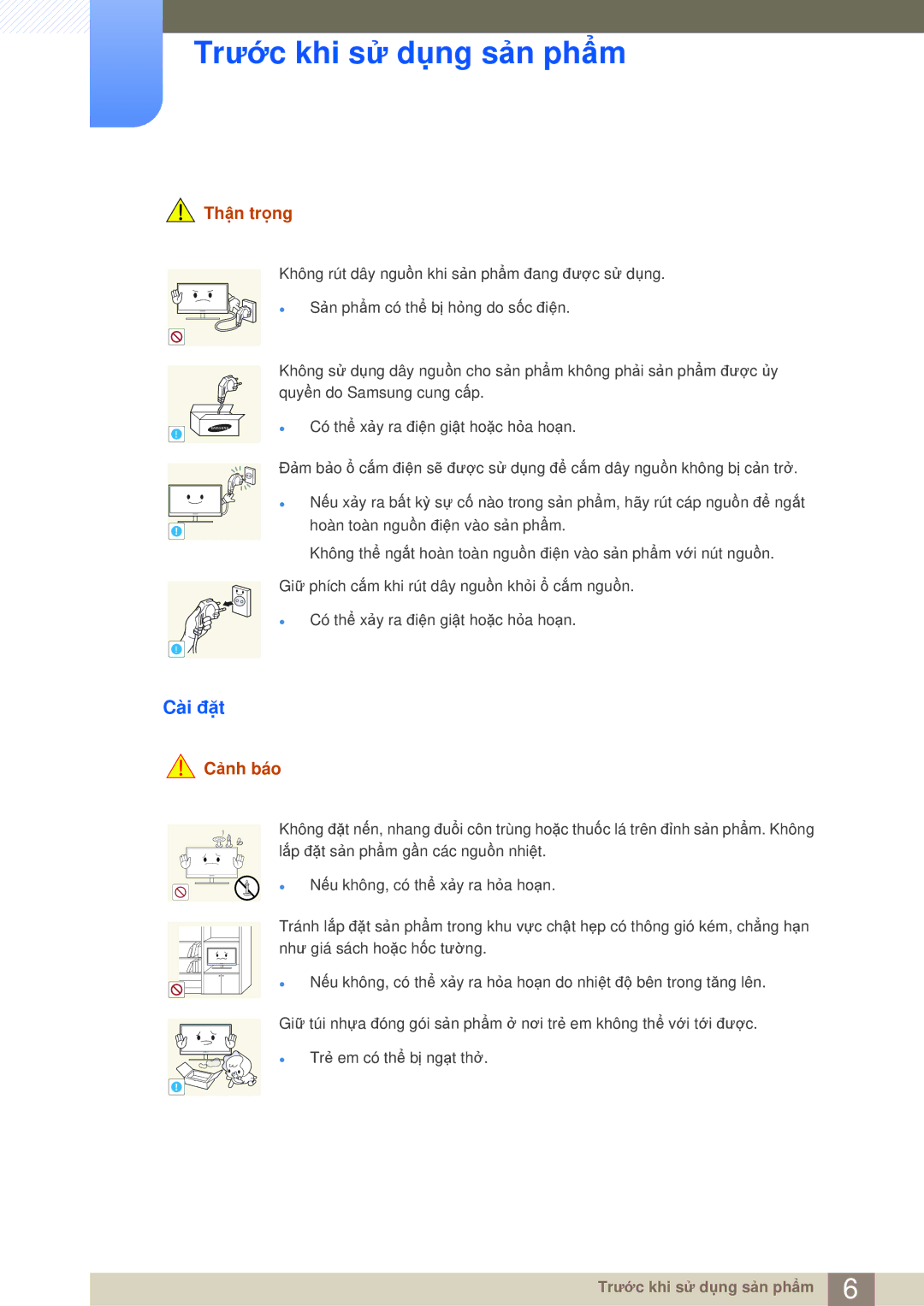 Samsung LS23A700DS/ZA, LS23A700DSL/XV manual Cài đặt, Thận trọng 