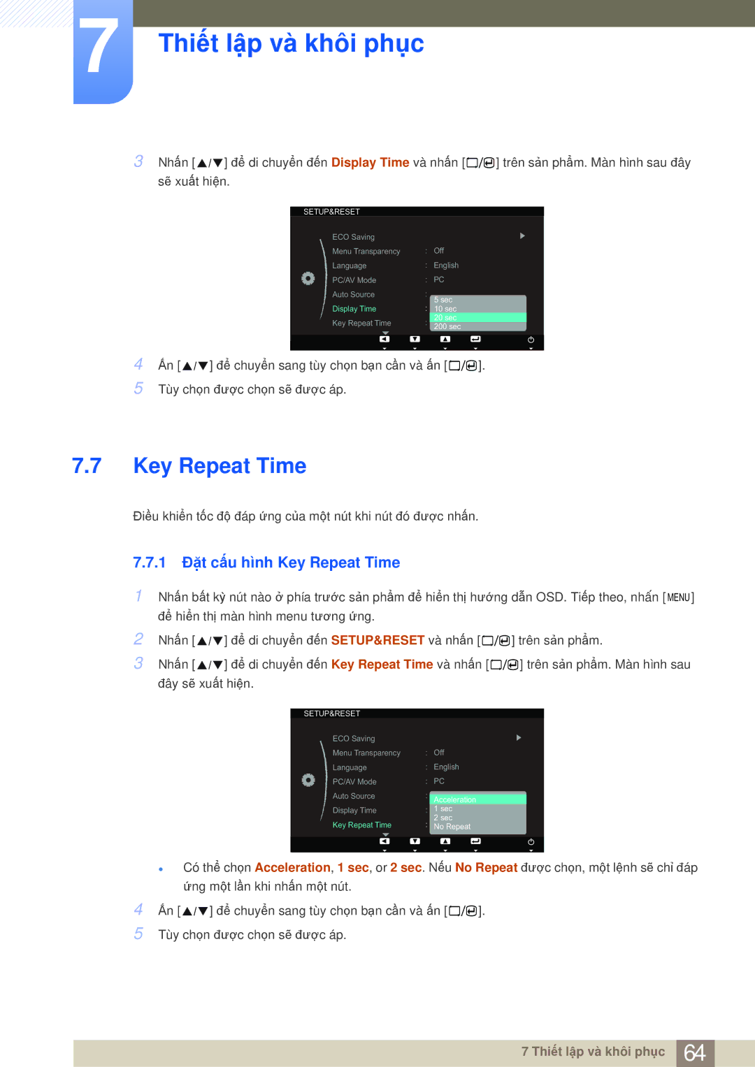 Samsung LS23A700DS/ZA, LS23A700DSL/XV manual 1 Đặt cấu hình Key Repeat Time 