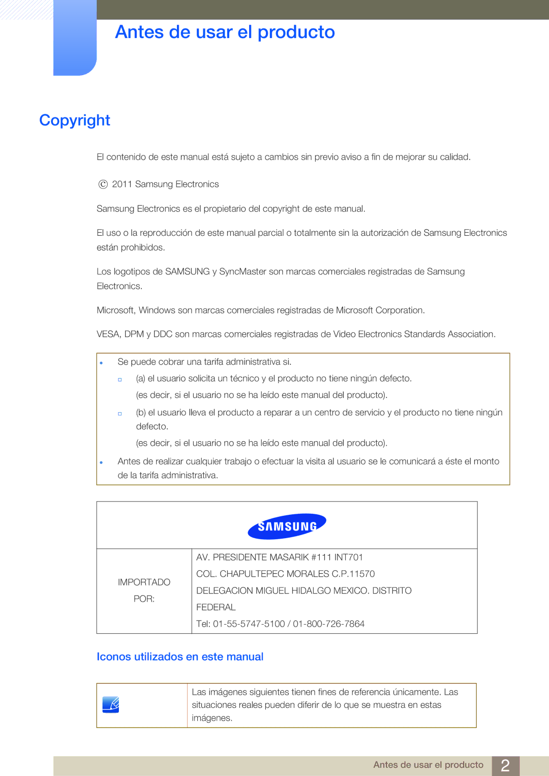 Samsung LS23A700DS/ZA Antes de usar el producto, Copyright, Iconos utilizados en este manual 