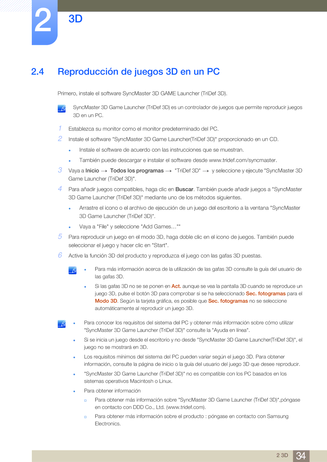 Samsung LS23A700DS/ZA manual Reproducción de juegos 3D en un PC 