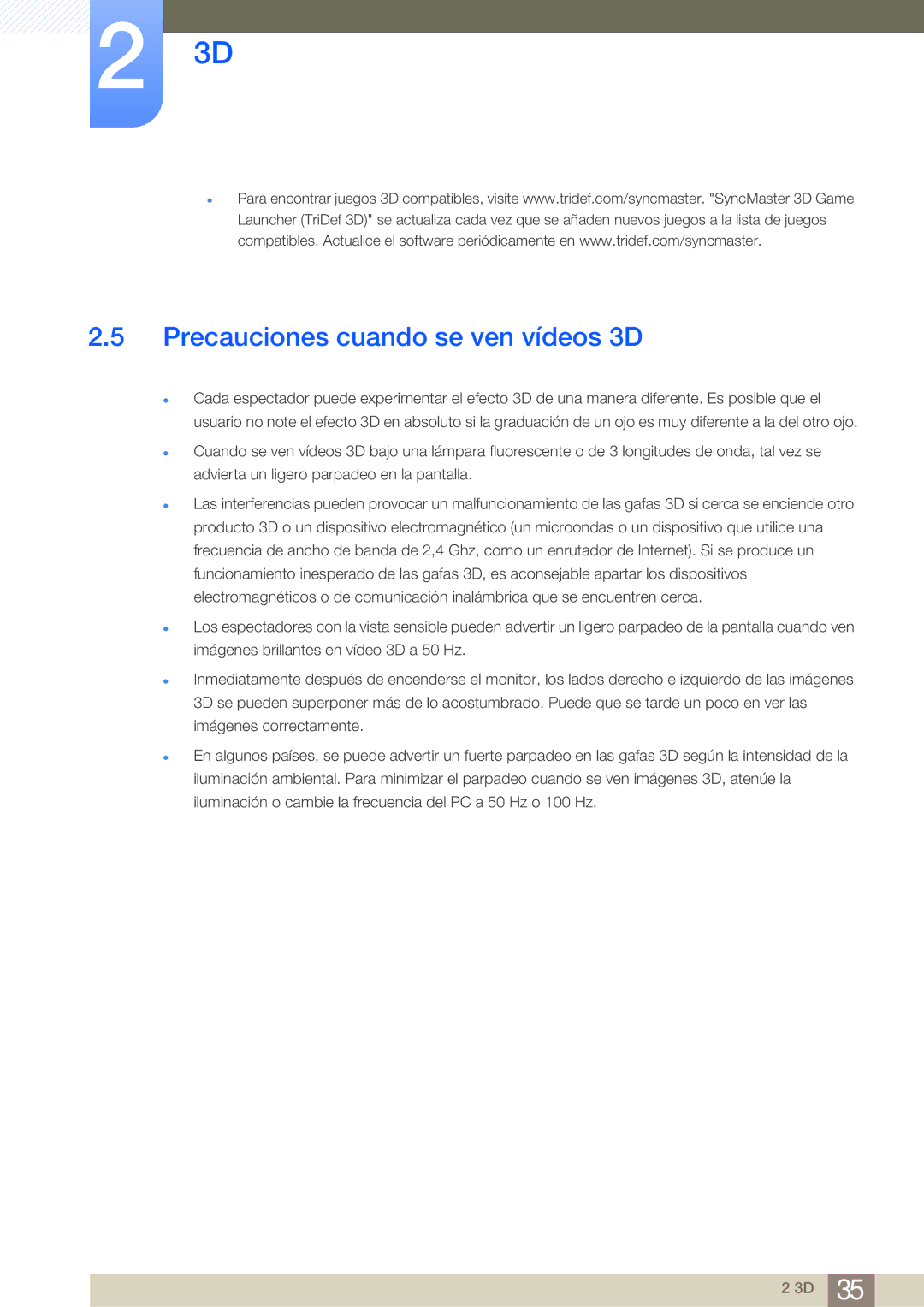 Samsung LS23A700DS/ZA manual Precauciones cuando se ven vídeos 3D 