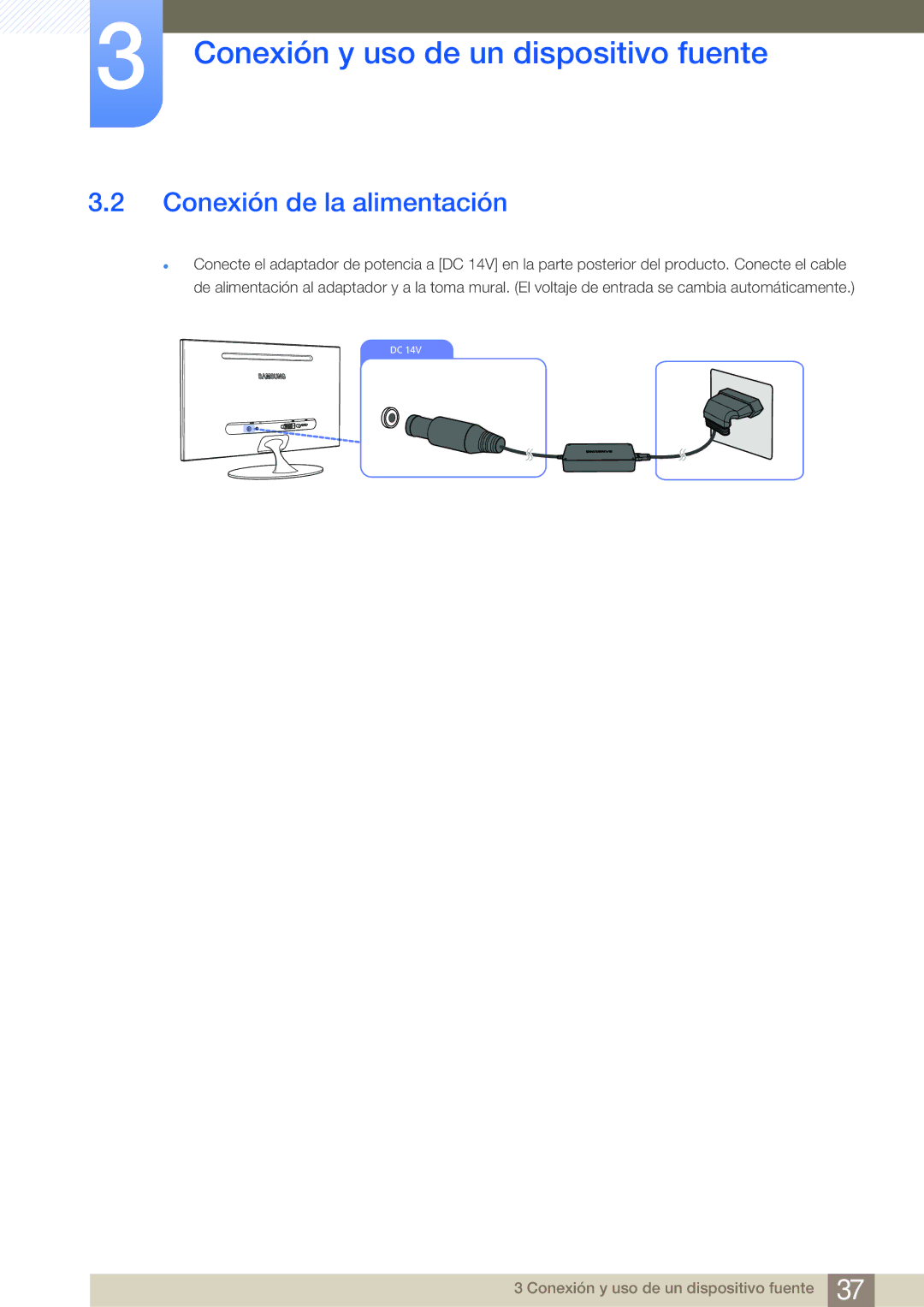 Samsung LS23A700DS/ZA manual Conexión de la alimentación 