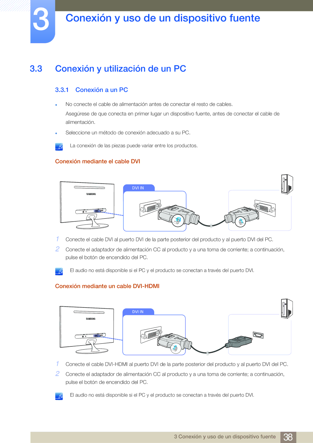 Samsung LS23A700DS/ZA manual Conexión y utilización de un PC, Conexión a un PC, Conexión mediante el cable DVI 