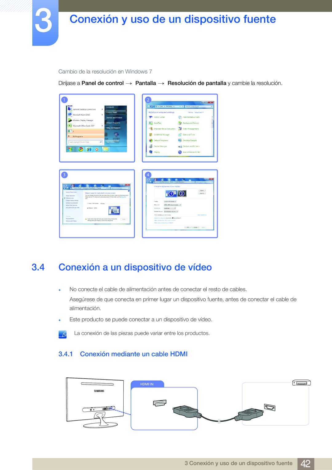 Samsung LS23A700DS/ZA manual Conexión a un dispositivo de vídeo, Conexión mediante un cable Hdmi 