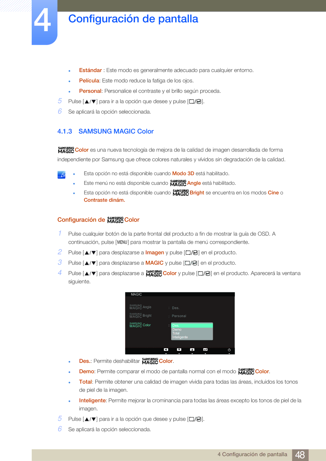 Samsung LS23A700DS/ZA manual Samsung Magic Color, Configuración de Color 