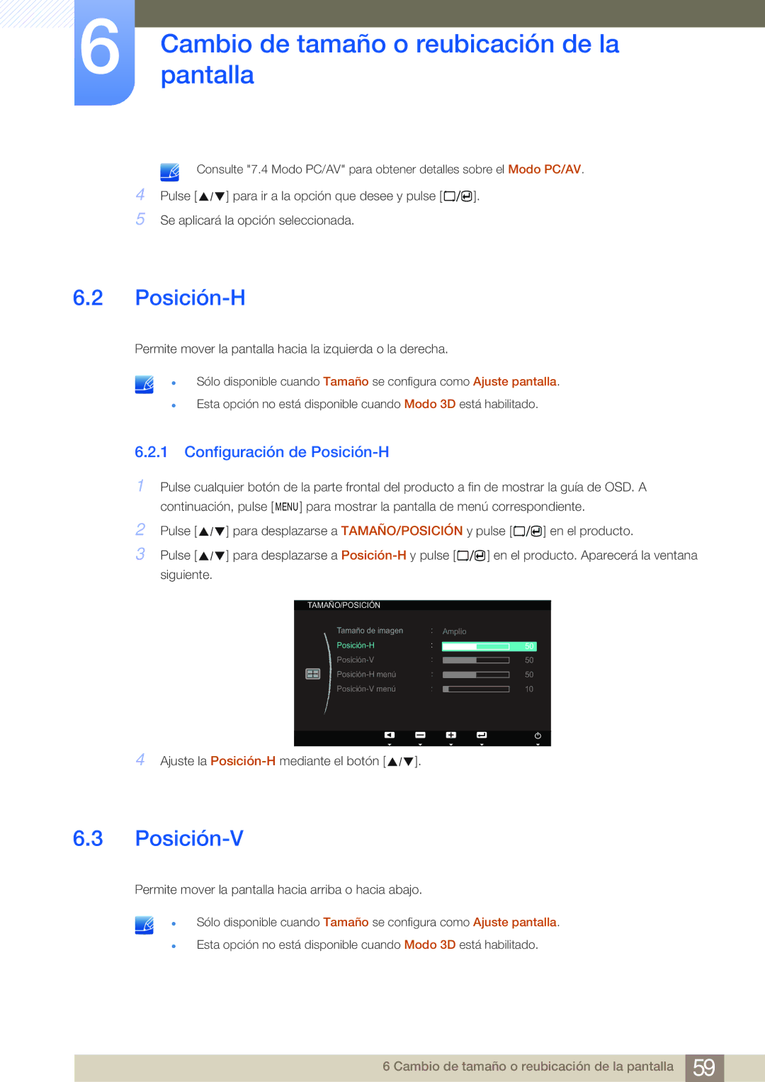 Samsung LS23A700DS/ZA manual Posición-V, Configuración de Posición-H 