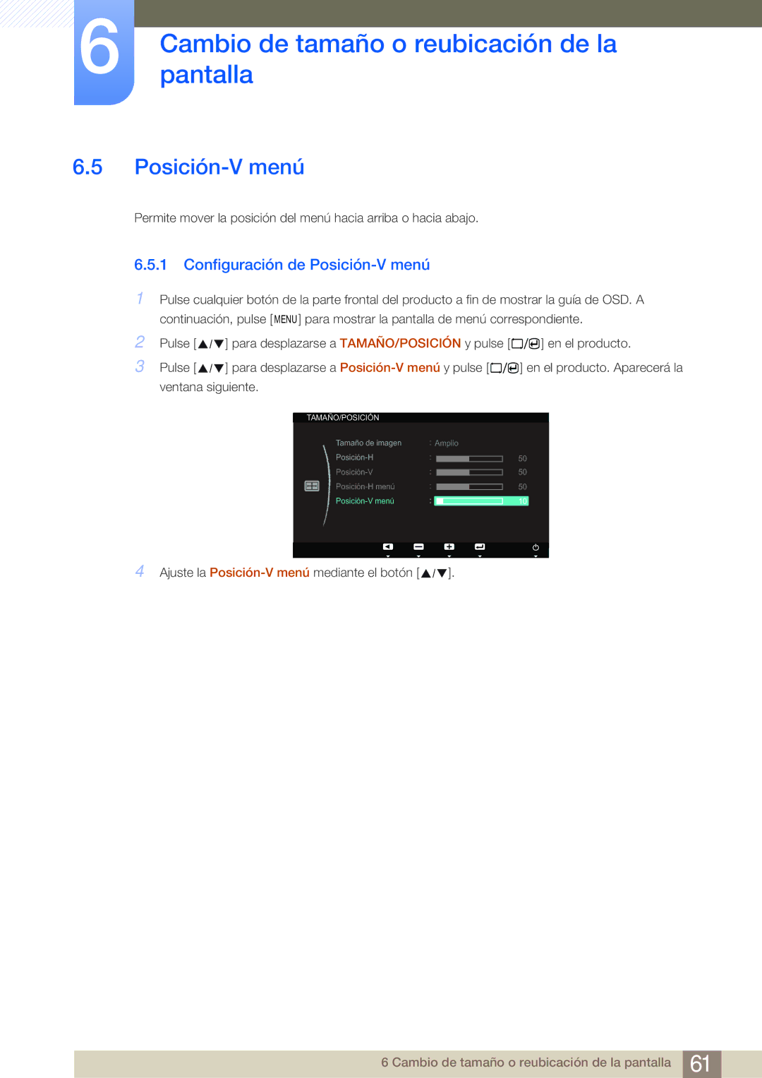 Samsung LS23A700DS/ZA manual Configuración de Posición-V menú 