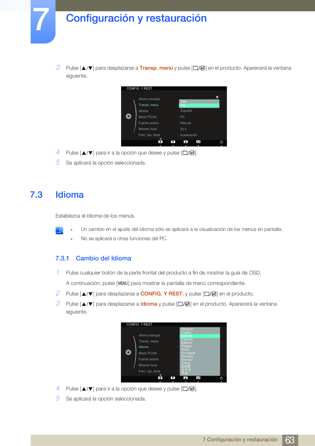 Samsung LS23A700DS/ZA manual Cambio del Idioma 