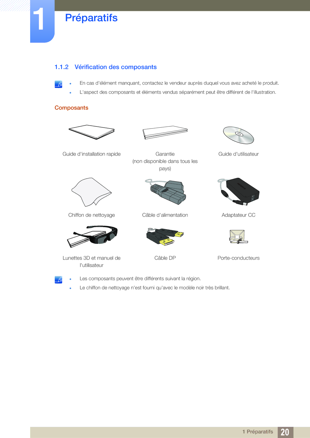 Samsung LS23A750DSL/EN, LS23A750DS/EN, LS27A750DS/EN manual 2 Vérification des composants, Composants 