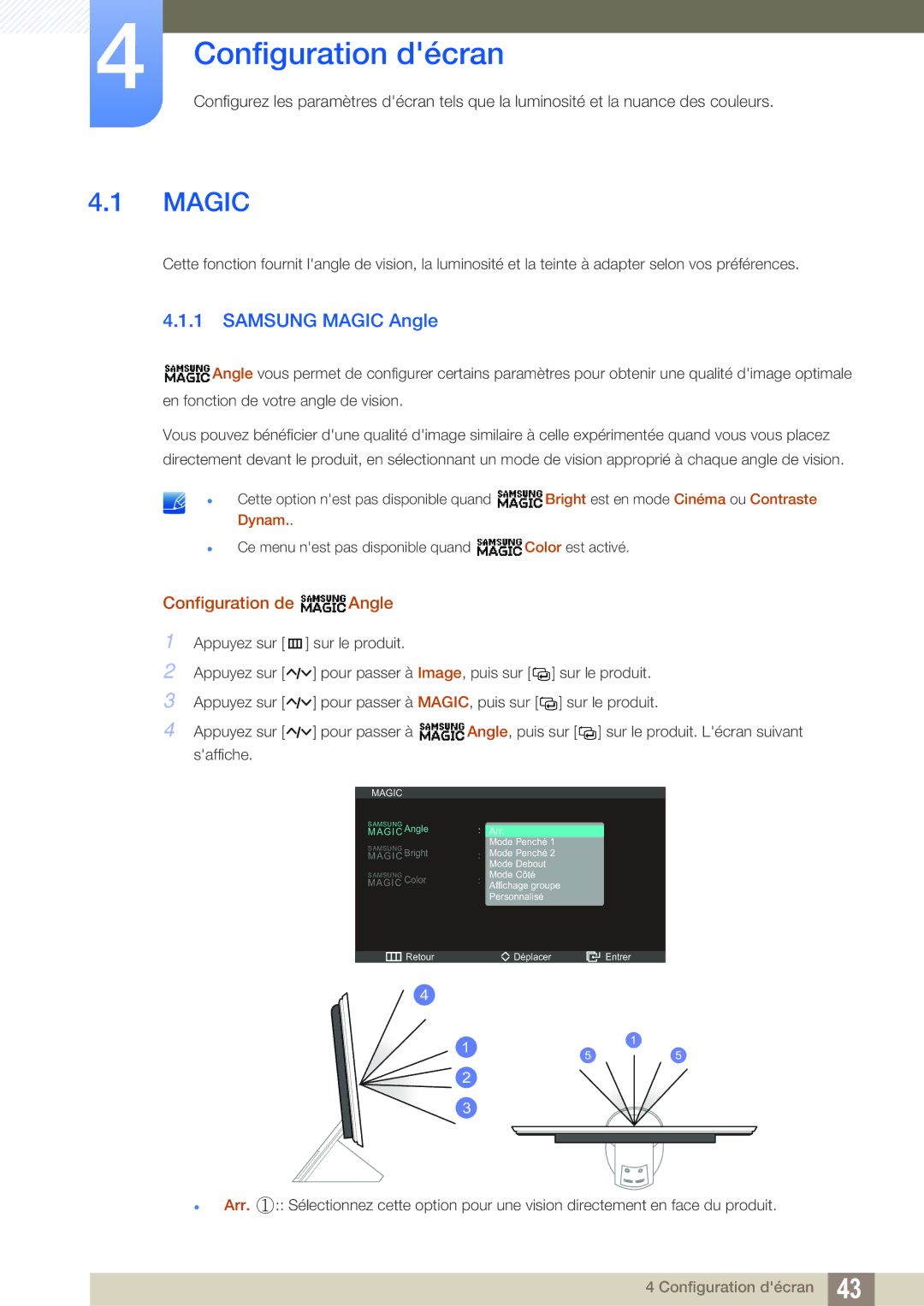 Samsung LS27A750DS/EN, LS23A750DS/EN, LS23A750DSL/EN manual Configuration décran, Samsung Magic Angle, Configuration de Angle 