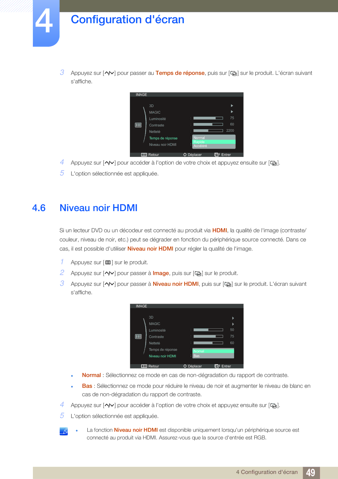 Samsung LS27A750DS/EN, LS23A750DS/EN, LS23A750DSL/EN manual Niveau noir Hdmi 