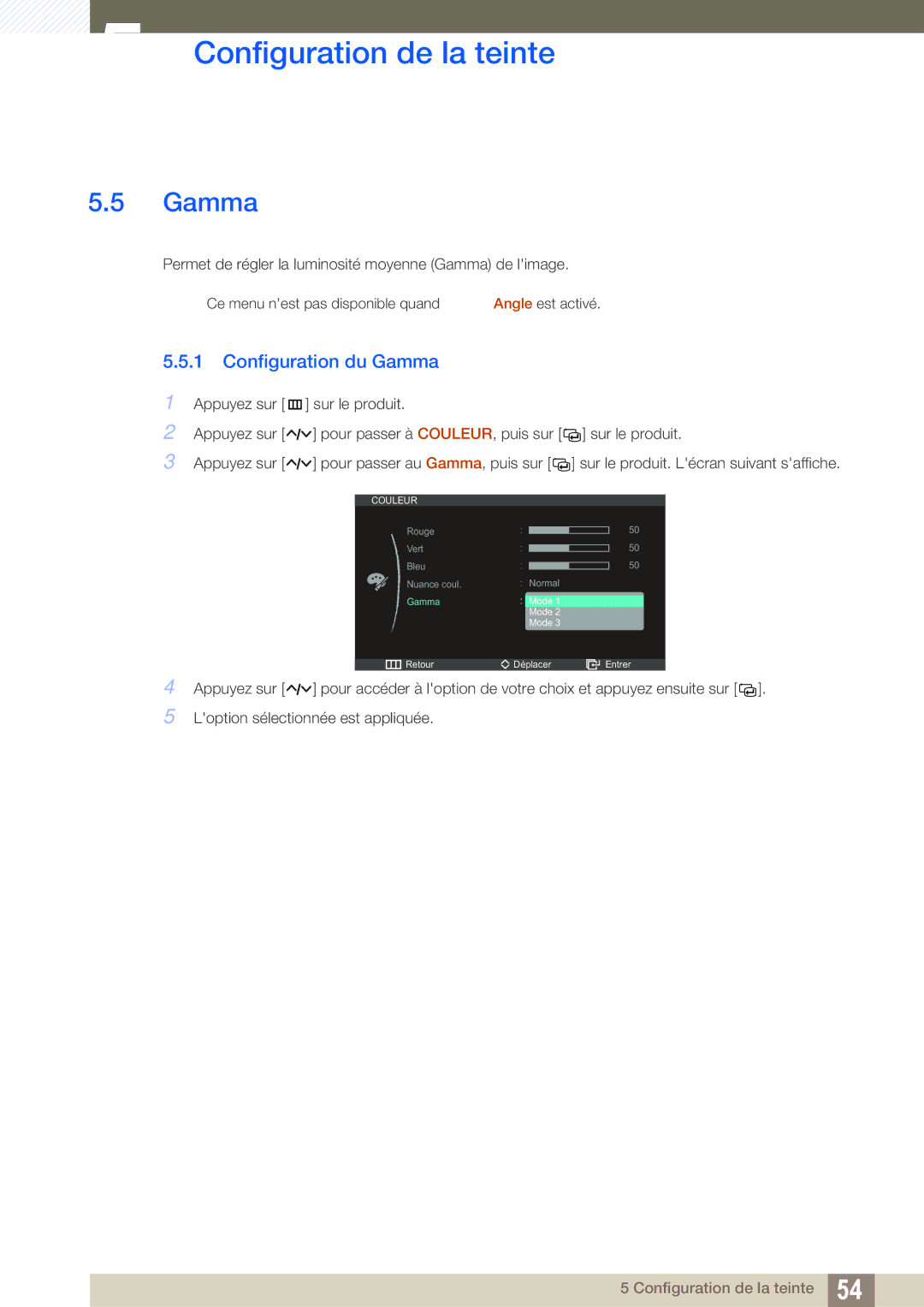 Samsung LS23A750DS/EN, LS27A750DS/EN, LS23A750DSL/EN manual Configuration du Gamma 