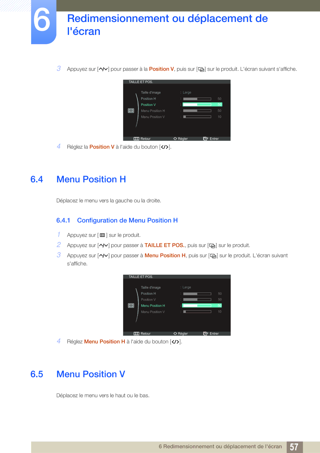 Samsung LS23A750DS/EN, LS27A750DS/EN, LS23A750DSL/EN manual Configuration de Menu Position H 