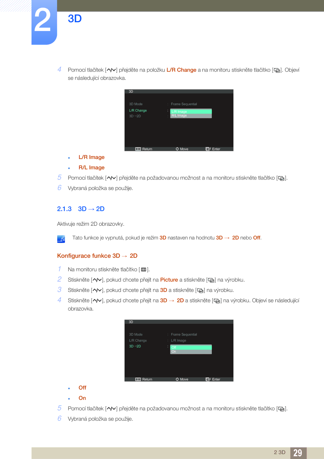 Samsung LS23A750DS/ZA, LS23A750DS/EN, LS27A750DS/EN, LS27A750DSL/EN, LS27A750DS/ZA manual 3 3D → 2D, Konfigurace funkce 3D → 2D 