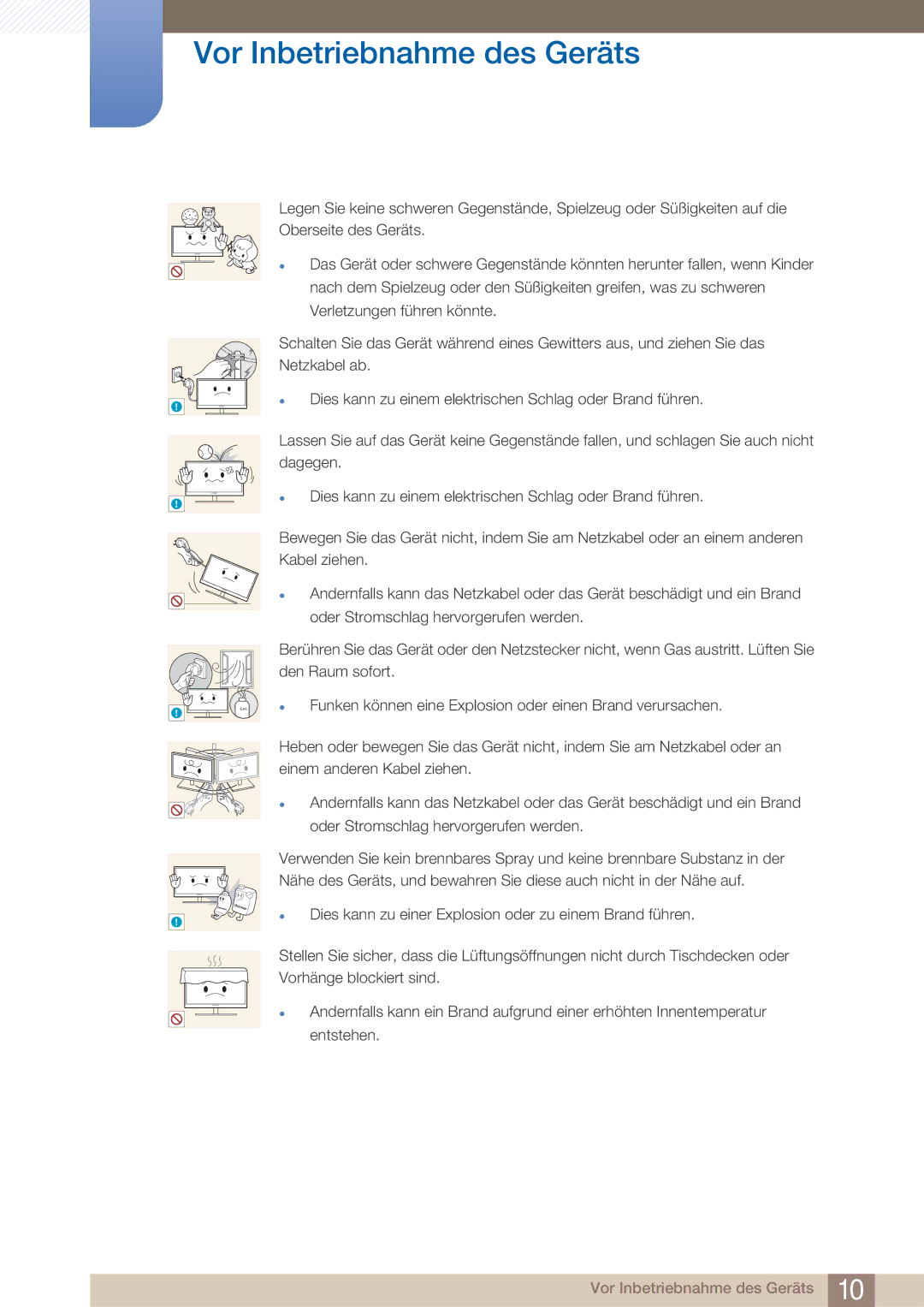 Samsung LS23A750DS/EN, LS27A750DS/EN manual Funken können eine Explosion oder einen Brand verursachen 