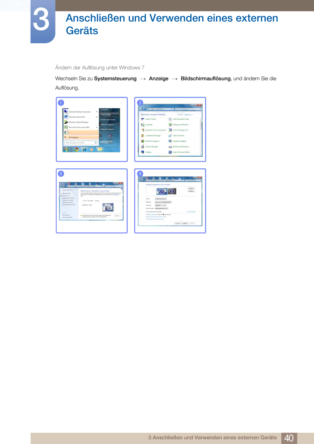 Samsung LS23A750DS/EN, LS27A750DS/EN manual Ändern der Auflösung unter Windows 