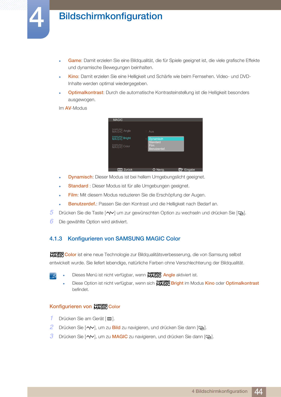 Samsung LS23A750DS/EN, LS27A750DS/EN manual Konfigurieren von Samsung Magic Color, Konfigurieren von Color 